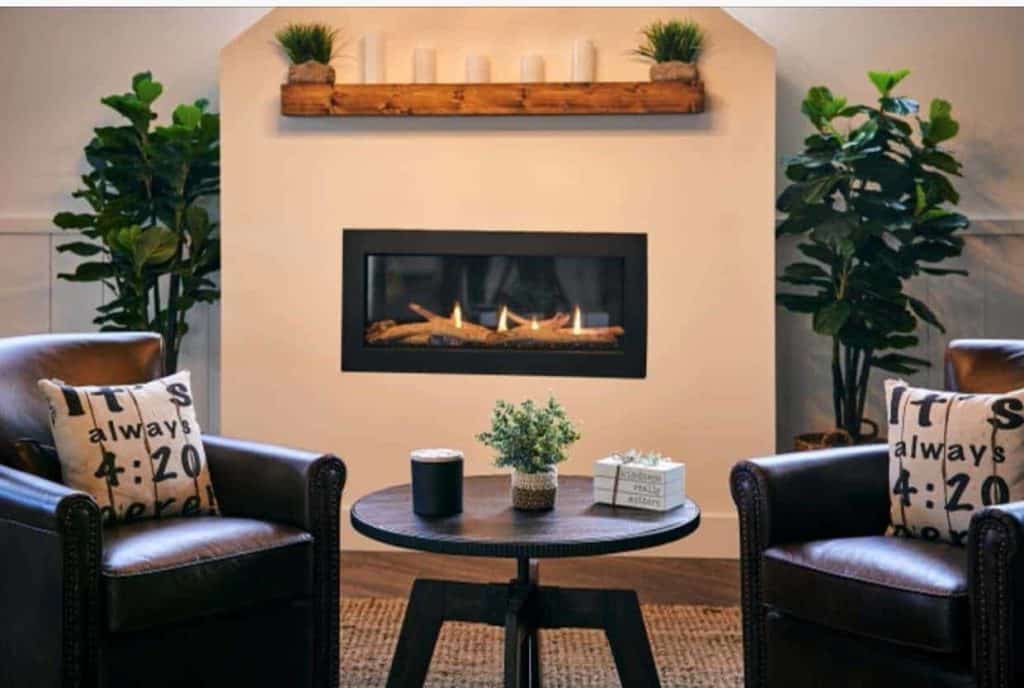 cozy lobby with fireplace